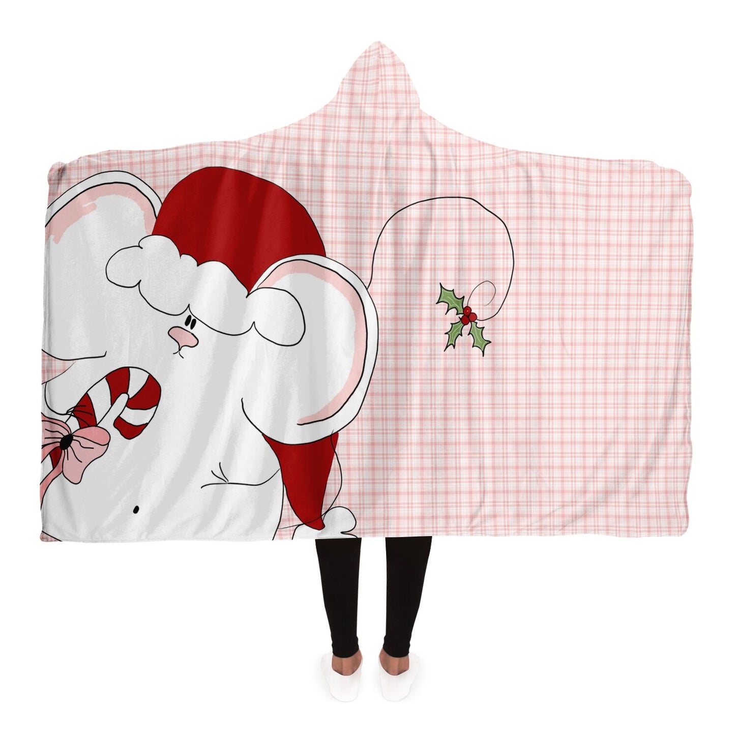 Mouse Christmas Pink Plaid Hooded Blanket